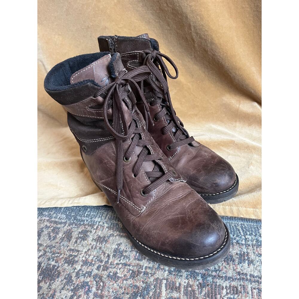 Dromedaris Kara Zip Lace Up Brown Distressed Leather Ankle Boots size 41